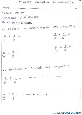 Avaliação de matemática