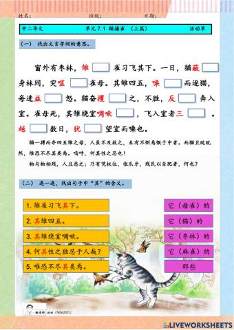 中二 7.1 猫捕雀 上篇