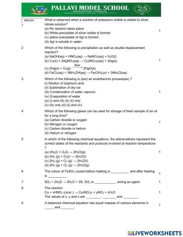 Chemical reactions and equations