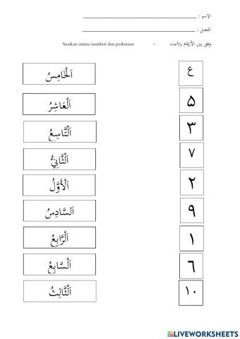 الأرقام والأعداد الترتيبي للمذكر