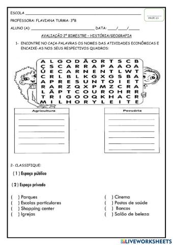 Avaliação de história-geografia