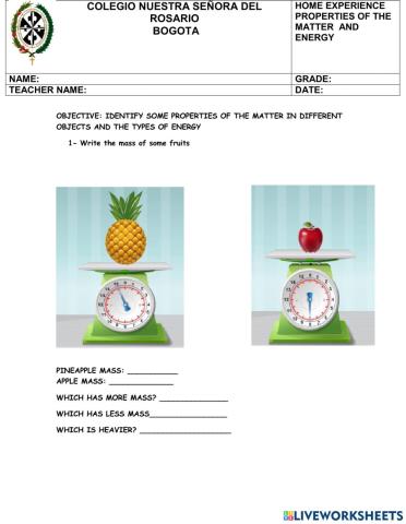 Class home properties of matter and energy