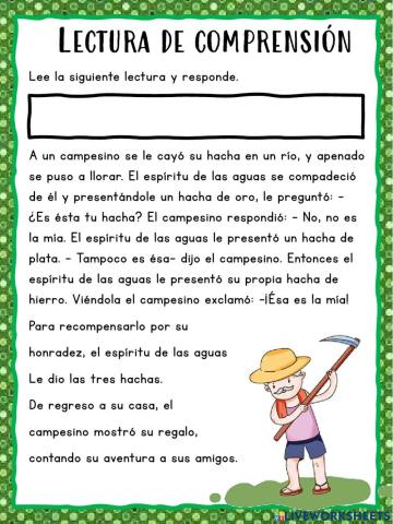 Lectura de comprensión: el campesino y su hacha