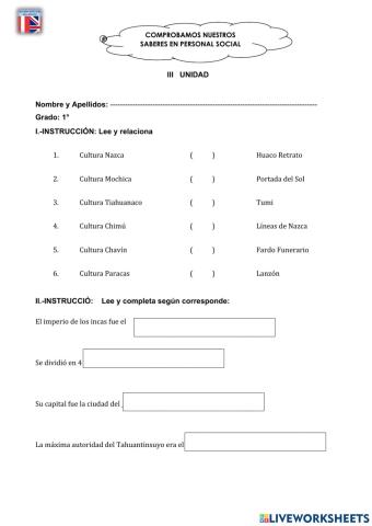 Examen Personal Social III Unidad 1ro