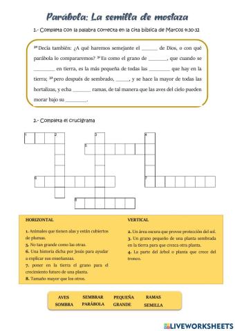 Ficha interactiva: Parábola La semilla de mostaza