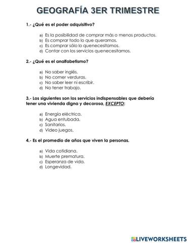 Evaluación tercer trimestre