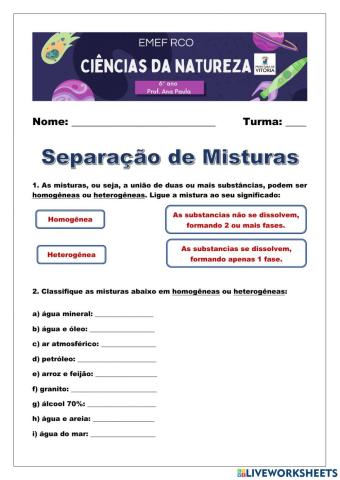 Separação de Misturas