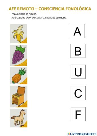 Ligue as letras iniciais as figuras