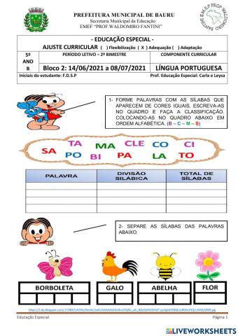 Aprendendo com as sílabas, classificação das sílabas