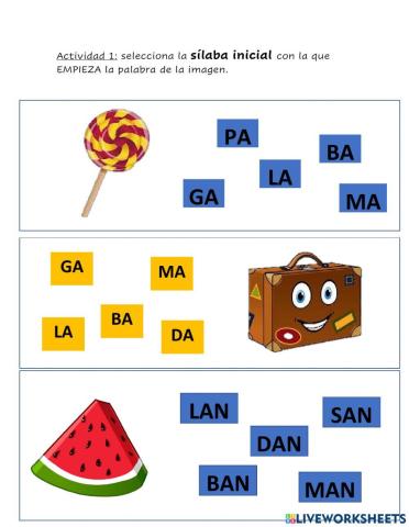 Tarea consonantes reconocimiento silabas