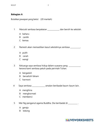 Latihan pendidikan moral tahun 2