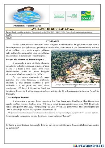 Avaliação deGeografia-8°ano