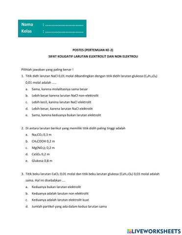 Postes pertemuan ke 2 SIFAT KOLIGATIF LARUTAN ELEKTROLIT