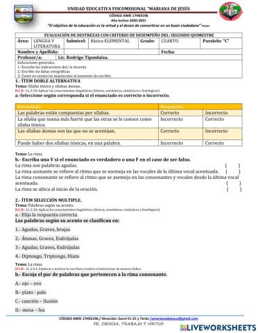 4 C LL - Evaluación Segundo Quimestre.