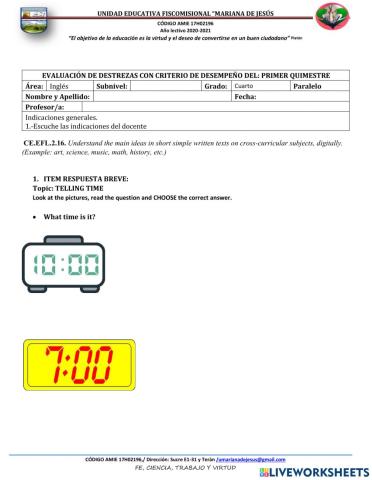 Test  grade 4 EXTRA CURRICULAR (A)