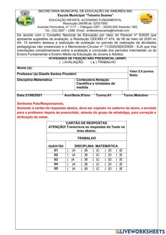 Trabalho segundo bimestre 9A1