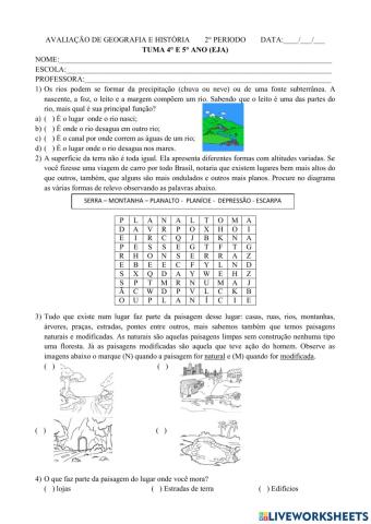 Avaliação de Geografia - 2° Período