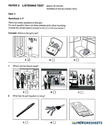 Listening Ex. (PET) - Short Mock Test