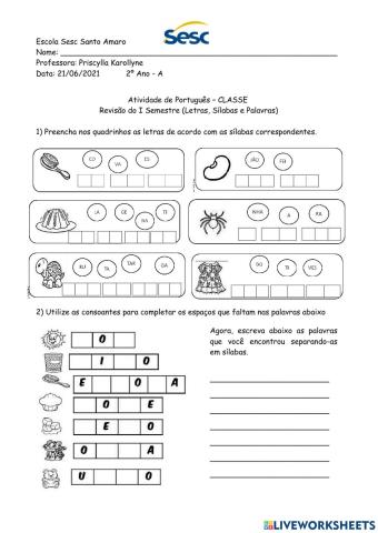 Atividade de Português - REVISÃO SILÁBICO 21-06-2021