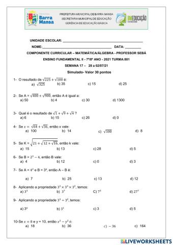 Trabalho de matemática