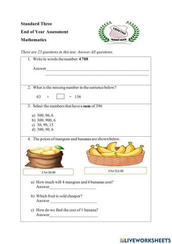 Mathematics Test