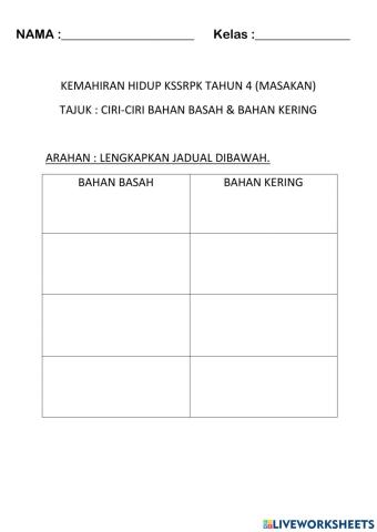 KH KSSRPK T4(MASAKAN) - BAHAN BASAH DAN BAHAN KERING