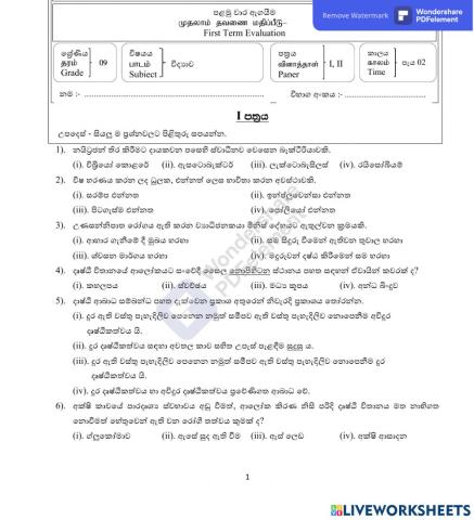 Grade 9 - First term Test