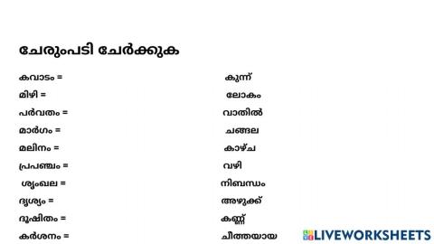 Malayalam worksheet