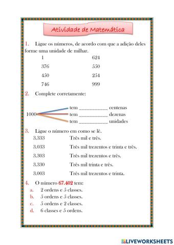 Atividade de matemática segundo bimestre