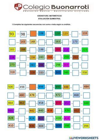 Evaluación QUIMESTRAL matemáticas