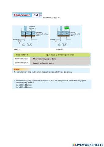 Elektrolit eksperimen 6.4(BUKU TEKS 190-191)