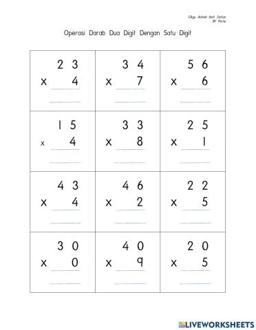 Operasi Darab Dua Digit Dengan Satu Digit