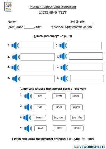 Listening - Plurals and Subject -Verb Agreement