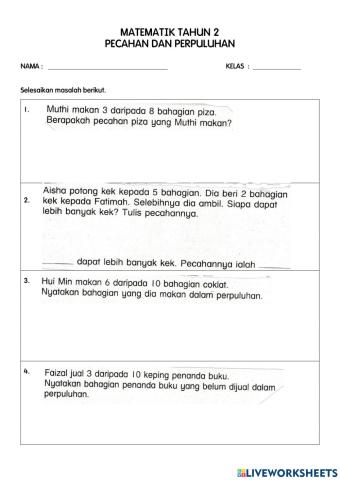 Matematik ( penyelesaian masalah pecahan)