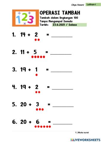 Tambah Dalam Lingkungan 100 (Ayat Matematik-1 Digit