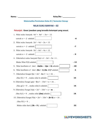 Nilai suku banyak  - 02