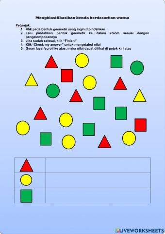 Mengelompokkan bentuk dan warna geometri yang sama