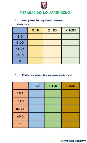 Multiplicar y dividir decimales