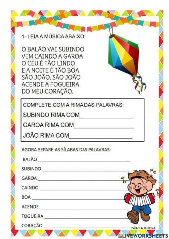 Avaliação de português TEMA FESTA JUNINA