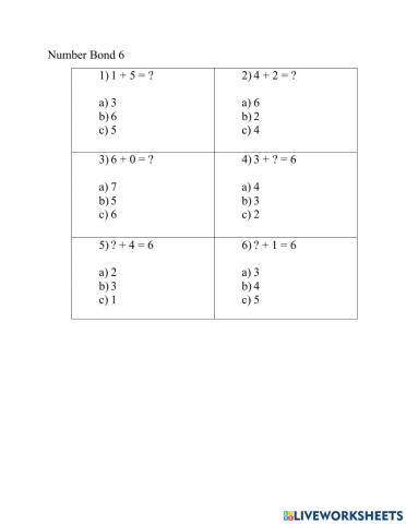 Number Bond 6