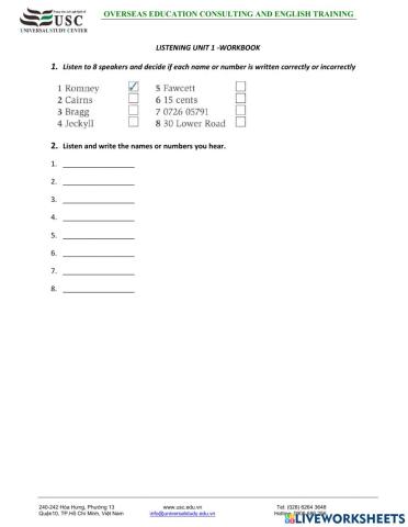 IELTS Listening day 1 Workbook