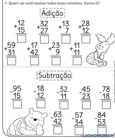 Operações simples de adição e subtração