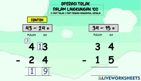 Operasi tolak lingkungan 100 dengan mengumpul semula