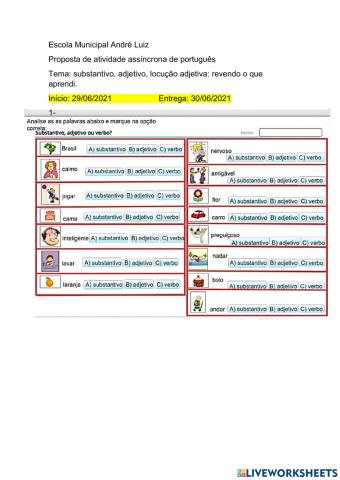 Substantivo adjetivo locução adjetiva revendo o que aprendi