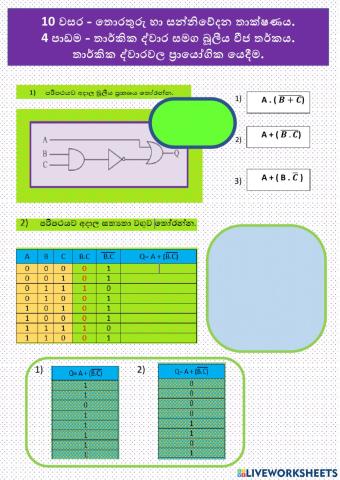 Logic gates- තාර්කික ද්වාර සමග බූලීය වීජ තර්කය.