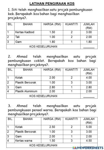 Pengiraan kos pembungkusan