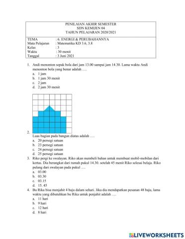 PAS Tema 6 Matematika