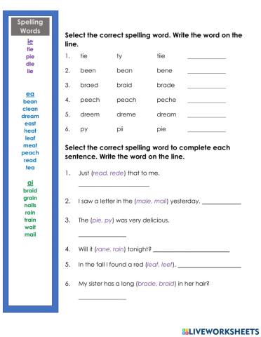 Spelling - 2 vowels go walking - find correct word