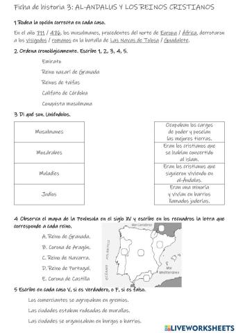 Ficha de Historia 3: Al-Andalus y Los reinos cristianos