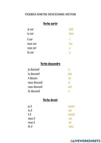 Verbes sortir-descendre-devoir